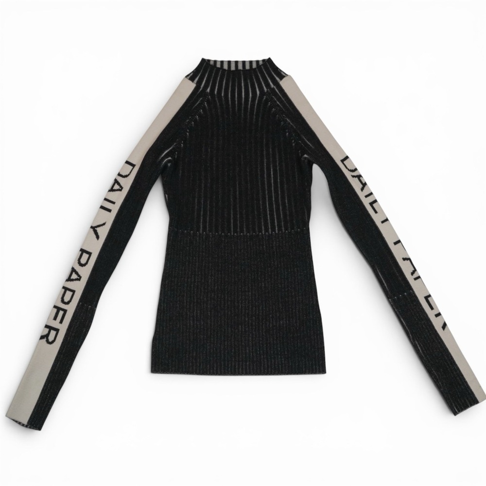 Daily Paper Lore Knit Top Womens Small Black White Ribbed Mock Neck Logo